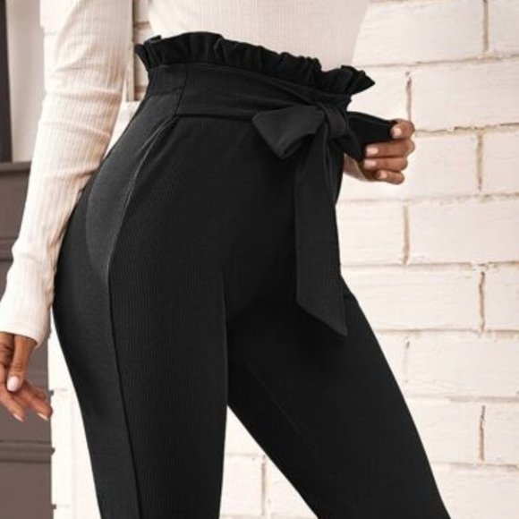 Work Chic Black belted skinny Paper bag pants - Picture 8 of 11